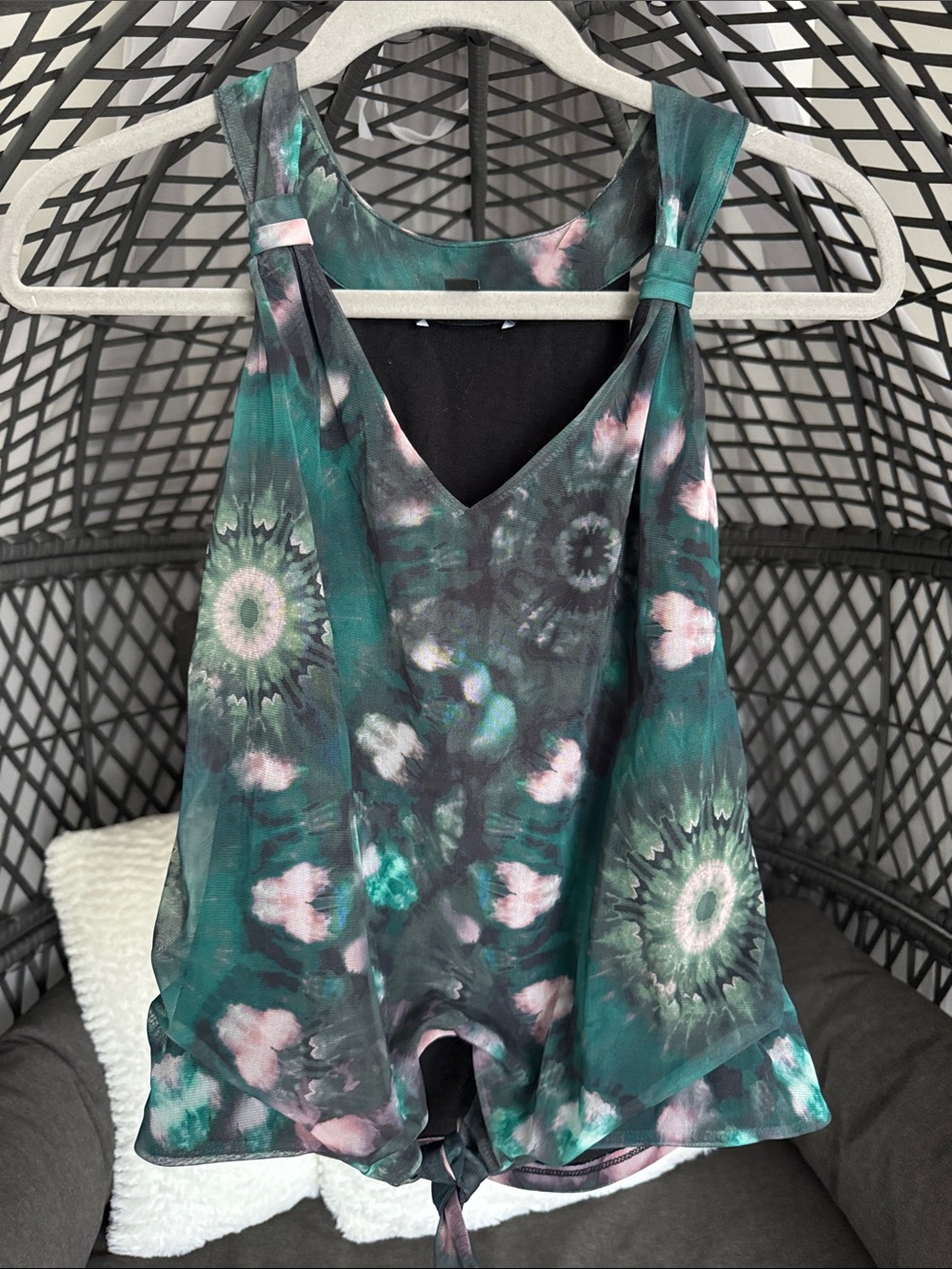INC International Concepts Teal Tie-Dye V-Neck Camisole with Pink Accents